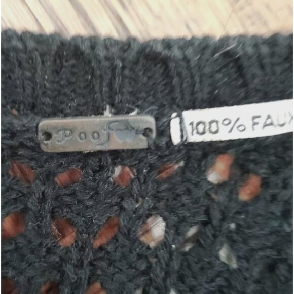 POOF Vintage Y2K Rocker Chick Black Pocketed Vegan Fur Gilet - Picture 11 of 16